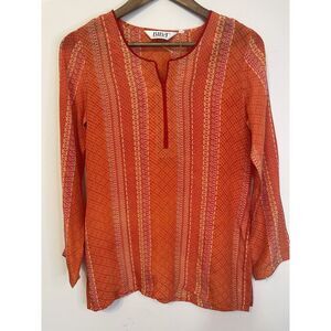 Biba 100% Silk Blouse Orange Pink Silk‎ Tunic Boho UK 34 Small